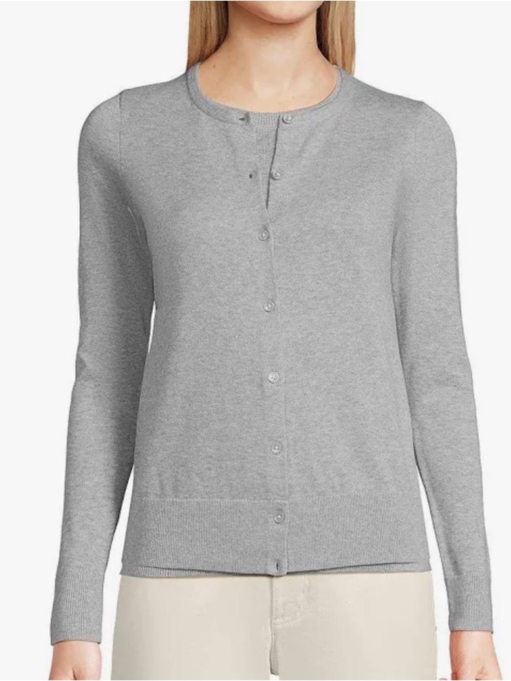 Lands' End Women's Light Gray Button-Front Cardigan